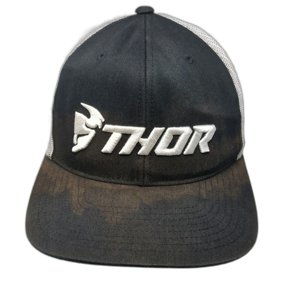 Thor Trucker Hat Black White One Size Embroidered Logo Mesh Back Snapback